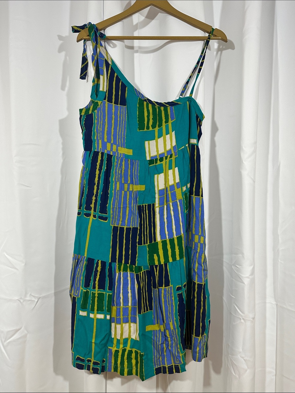 NWT Tulle Abstract Print Tie Strap Dress Size Medium Geometric Sundress Summer